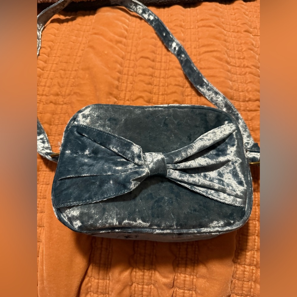 Velvet Bow Accent Crossbody Bag - Blue / Gray- NWOT